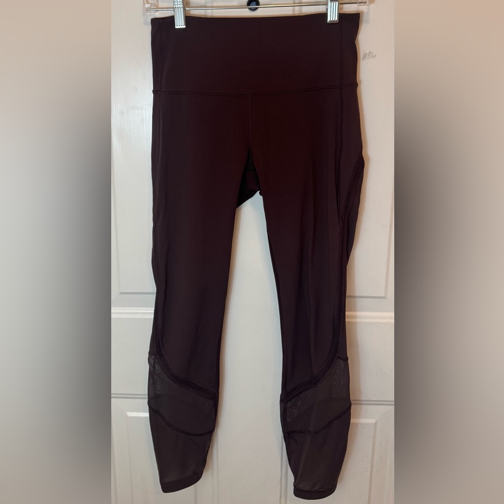 Lululemon Burgandy Leggings with Mesh Detail